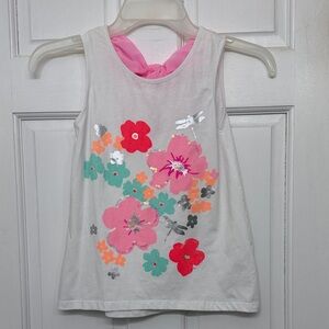 Floral girls Tank Top - White with Pink and Red Accents